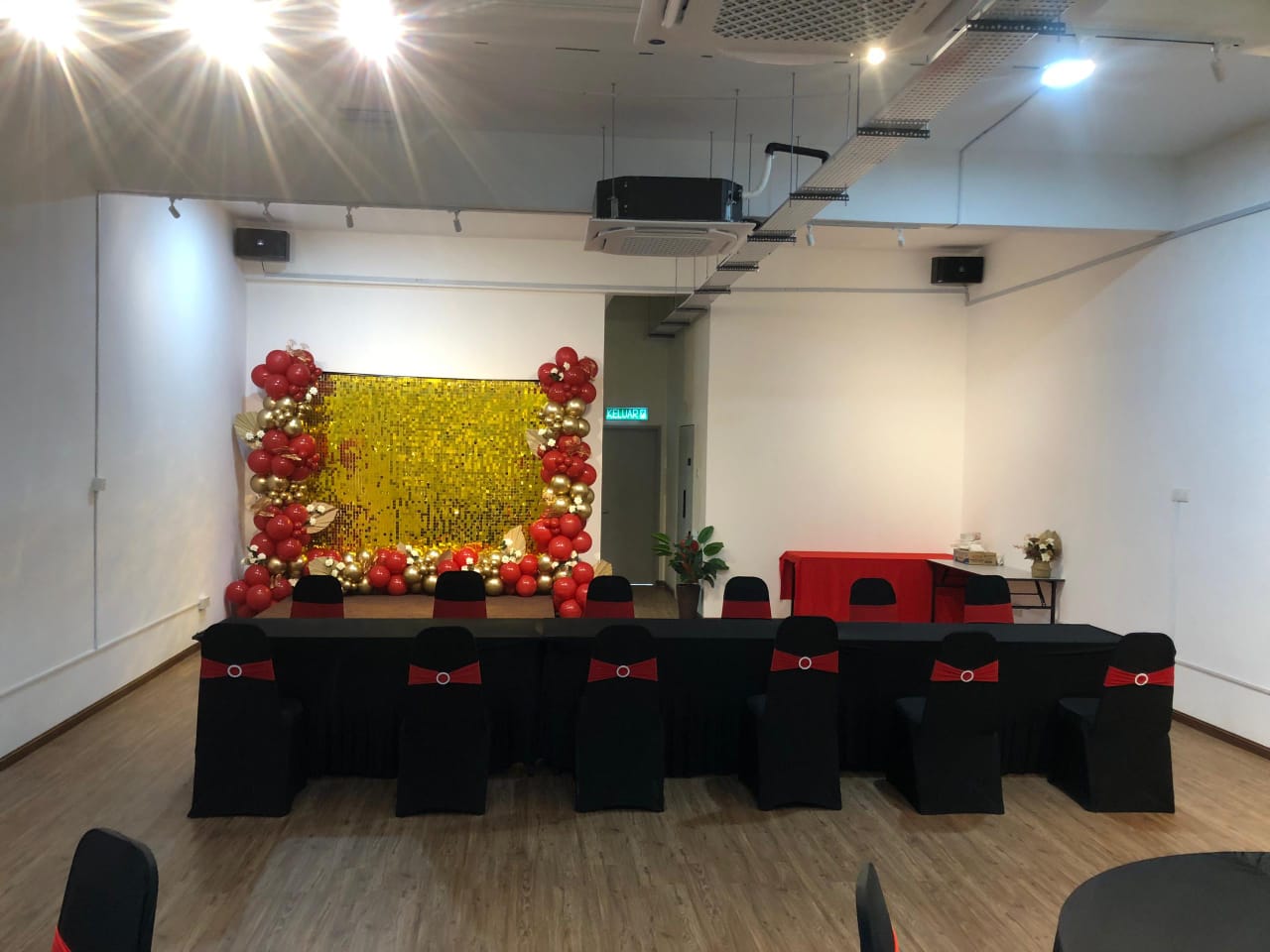 Stage backdrop with seminar seating